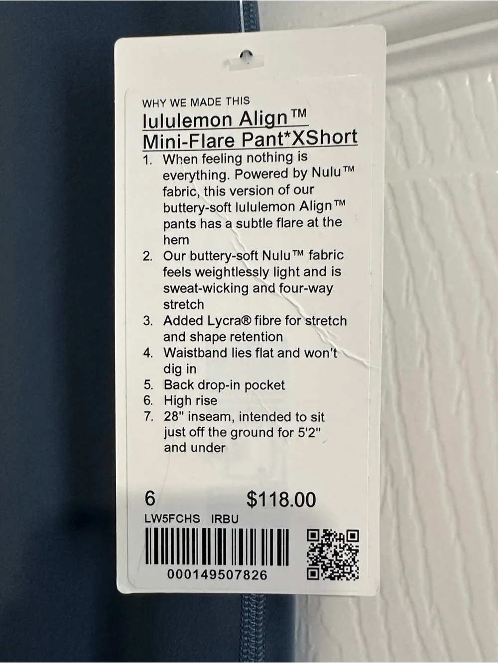 Lululemon Align High-Rise Mini-Flared Pant *Extra Short Iron Blue Size 6-NWT